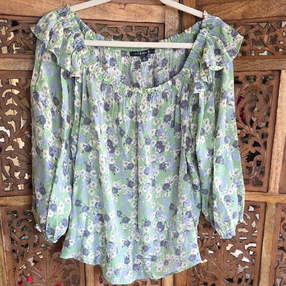 Zac & Rachel Tops - Zac & Rachel Floral Blouse in Green and Purple